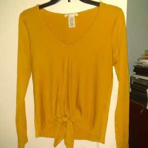 🍁Pumpkin Colored Waffle Knit Tie Front Top
